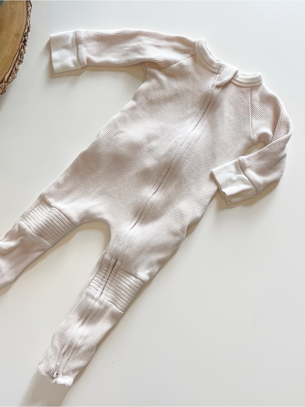 Goumi Cream Bamboo / Organic Cotton Blend Waffle Zip Romper | 6-12m